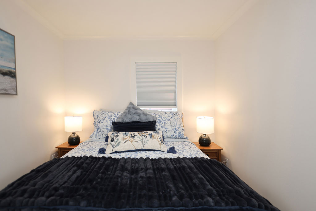 Blue and white bedroom at The Harbour House